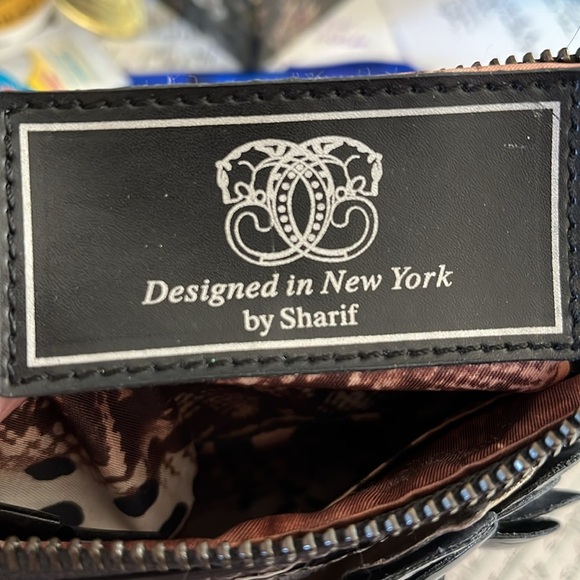 Sharif  Tapestry Satchel  navy/gold expanding bottom   velvety    gunmetal  NWOT - Picture 15 of 17